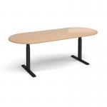 Elev8 Touch radial end boardroom table 2400mm x 1000mm - black frame and beech top