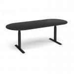 Elev8 Touch radial end boardroom table 2400mm x 1000mm - black frame, black top EVTBT24-K-BK