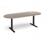 Elev8 Touch radial end boardroom table 2400mm x 1000mm - black frame, Barcelona walnut top EVTBT24-K-BW