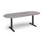 Elev8 Touch radial end boardroom table 2400mm x 1000mm - black frame and grey oak top