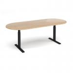 Elev8 Touch radial end boardroom table 2400mm x 1000mm - black frame, kendal oak top EVTBT24-K-KO