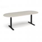 Elev8 Touch radial end boardroom table 2400mm x 1000mm - black frame, light grey top EVTBT24-K-LG