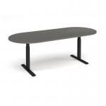 Elev8 Touch radial end boardroom table 2400mm x 1000mm - black frame, onyx grey top EVTBT24-K-OG
