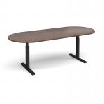 Elev8 Touch radial end boardroom table 2400mm x 1000mm - black frame, walnut top EVTBT24-K-W