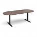 Elev8 Touch radial end boardroom table 2400mm x 1000mm - black frame, walnut top EVTBT24-K-W