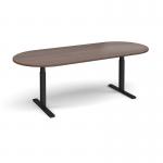 Elev8 Touch radial end boardroom table 2400mm x 1000mm - black frame and walnut top
