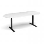 Elev8 Touch radial end boardroom table 2400mm x 1000mm - black frame and white top