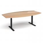 Elev8 Touch radial boardroom table 2400mm x 800/1300mm - black frame and beech top