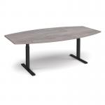 Elev8 Touch radial boardroom table 2400mm x 800/1300mm - black frame and grey oak top