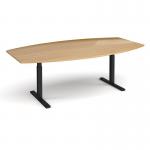 Elev8 Touch radial boardroom table 2400mm x 800/1300mm - black frame and oak top