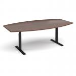 Elev8 Touch radial boardroom table 2400mm x 8001300mm - black frame, walnut top EVTBT24R-K-W