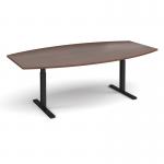 Elev8 Touch radial boardroom table 2400mm x 800/1300mm - black frame and walnut top EVTBT24R-K-W