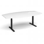 Elev8 Touch radial boardroom table 2400mm x 800/1300mm - black frame, white top EVTBT24R-K-WH