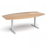 Elev8 Touch radial boardroom table 2400mm x 800/1300mm - silver frame and beech top