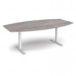 Elev8 Touch radial boardroom table 2400mm x 800/1300mm - silver frame and grey oak top
