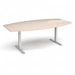 Elev8 Touch radial boardroom table 2400mm x 800/1300mm - silver frame and maple top