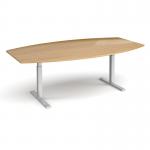 Elev8 Touch radial boardroom table 2400mm x 8001300mm - silver frame, oak top EVTBT24R-S-O