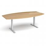 Elev8 Touch radial boardroom table 2400mm x 800/1300mm - silver frame and oak top