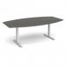 Elev8 Touch radial boardroom table 2400mm x 8001300mm - silver frame, onyx grey top EVTBT24R-S-OG