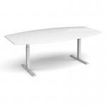 Elev8 Touch radial boardroom table 2400mm x 800/1300mm - silver frame and white top