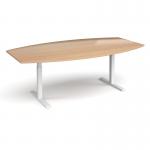 Elev8 Touch radial boardroom table 2400mm x 800/1300mm - white frame and beech top