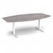 Elev8 Touch radial boardroom table 2400mm x 8001300mm - white frame, grey oak top EVTBT24R-WH-GO