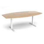 Elev8 Touch radial boardroom table 2400mm x 8001300mm - white frame, kendal oak top EVTBT24R-WH-KO