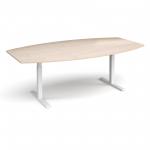 Elev8 Touch radial boardroom table 2400mm x 800/1300mm - white frame and maple top