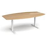 Elev8 Touch radial boardroom table 2400mm x 800/1300mm - white frame and oak top