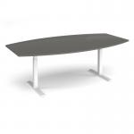 Elev8 Touch radial boardroom table 2400mm x 8001300mm - white frame, onyx grey top EVTBT24R-WH-OG