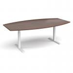 Elev8 Touch radial boardroom table 2400mm x 800/1300mm - white frame and walnut top
