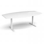 Elev8 Touch radial boardroom table 2400mm x 800/1300mm - white frame and white top