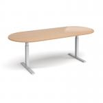 Elev8 Touch radial end boardroom table 2400mm x 1000mm - silver frame, beech top EVTBT24-S-B