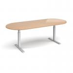 Elev8 Touch radial end boardroom table 2400mm x 1000mm - silver frame, beech top EVTBT24-S-B