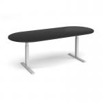 Elev8 Touch radial end boardroom table 2400mm x 1000mm - silver frame, black top EVTBT24-S-BK