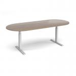 Elev8 Touch radial end boardroom table 2400mm x 1000mm - silver frame, Barcelona walnut top EVTBT24-S-BW