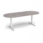 Elev8 Touch radial end boardroom table 2400mm x 1000mm - silver frame, grey oak top EVTBT24-S-GO