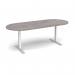 Elev8 Touch radial end boardroom table 2400mm x 1000mm - silver frame, grey oak top EVTBT24-S-GO