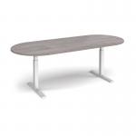 Elev8 Touch radial end boardroom table 2400mm x 1000mm - silver frame and grey oak top EVTBT24-S-GO