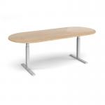 Elev8 Touch radial end boardroom table 2400mm x 1000mm - silver frame, kendal oak top EVTBT24-S-KO