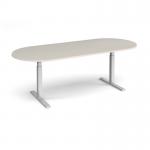Elev8 Touch radial end boardroom table 2400mm x 1000mm - silver frame, light grey top EVTBT24-S-LG