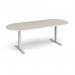 Elev8 Touch radial end boardroom table 2400mm x 1000mm - silver frame, light grey top EVTBT24-S-LG