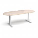 Elev8 Touch radial end boardroom table 2400mm x 1000mm - silver frame and maple top