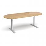 Elev8 Touch radial end boardroom table 2400mm x 1000mm - silver frame and oak top