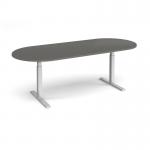 Elev8 Touch radial end boardroom table 2400mm x 1000mm - silver frame, onyx grey top EVTBT24-S-OG