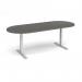 Elev8 Touch radial end boardroom table 2400mm x 1000mm - silver frame, onyx grey top EVTBT24-S-OG
