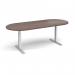 Elev8 Touch radial end boardroom table 2400mm x 1000mm - silver frame, walnut top EVTBT24-S-W