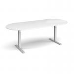 Elev8 Touch radial end boardroom table 2400mm x 1000mm - silver frame, white top EVTBT24-S-WH