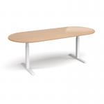 Elev8 Touch radial end boardroom table 2400mm x 1000mm - white frame and beech top