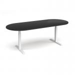 Elev8 Touch radial end boardroom table 2400mm x 1000mm - white frame, black top EVTBT24-WH-BK